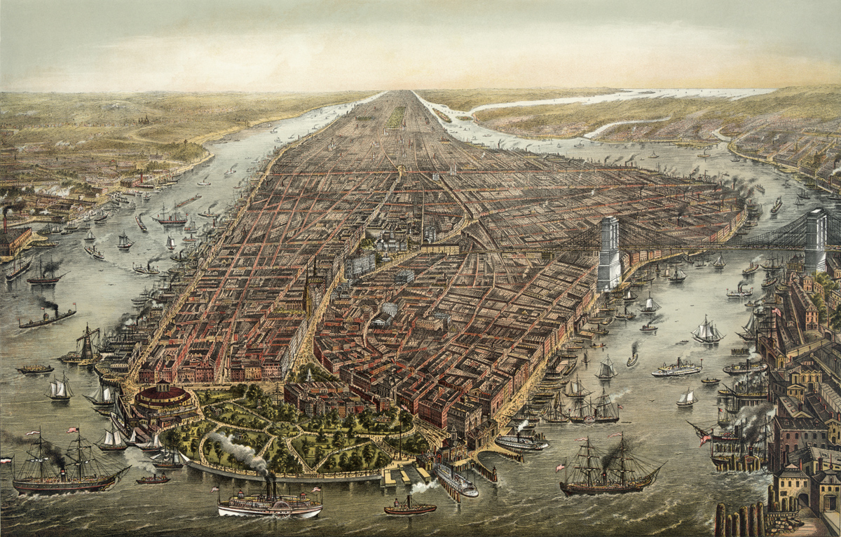 G. Schlegel, Birdseye View of Manhattan, 1873 (Wikipedia) Full res version