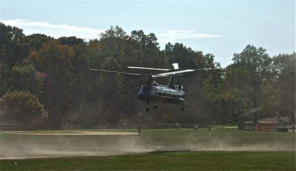 Six presidential helicopters practice landing in Prospect Park in advance of visit (Photo: Tom Prendergast)