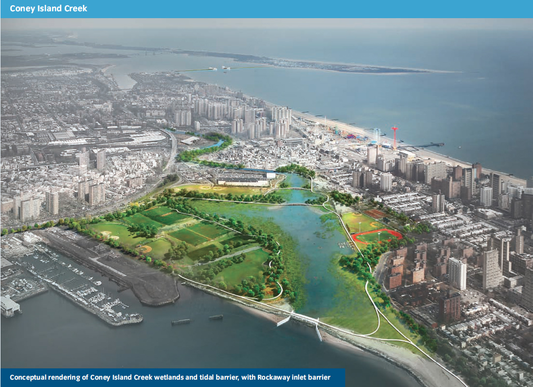 A proposed wetland park along the creek. Rockaway Inlet barrier at top right of image. (SIRR)