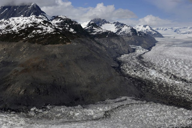 Aerial view of Columbia Glacier in Alaska.