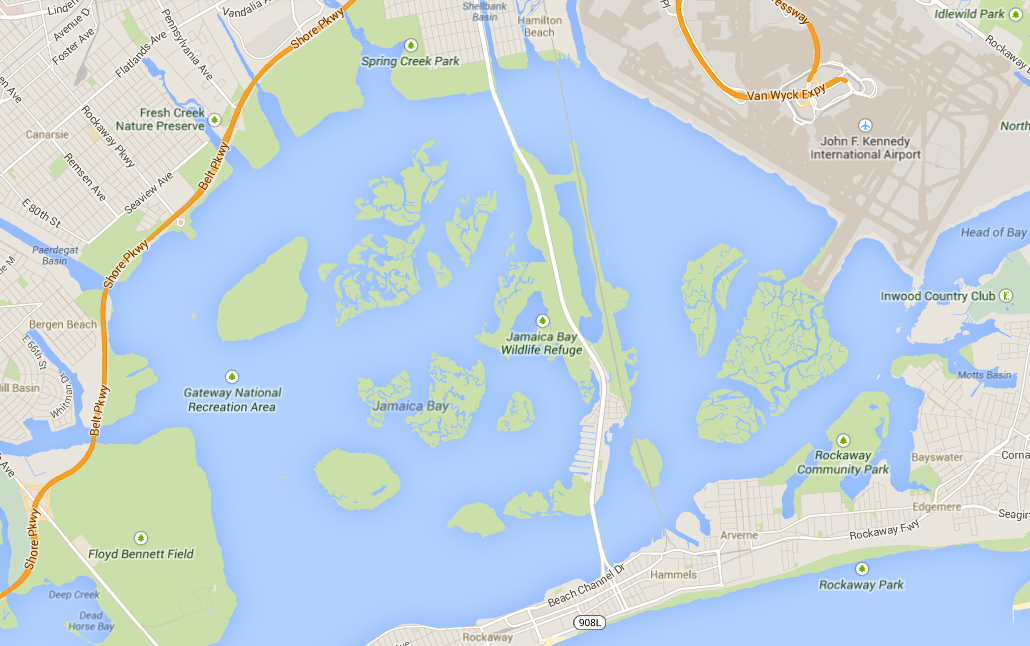 The bay, with JFK to the east and the Rockaways to the south. (Google)